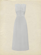 Midi Cotton Dress, Sleeveless, Round Neck, Plain, Lace, Vintage, White