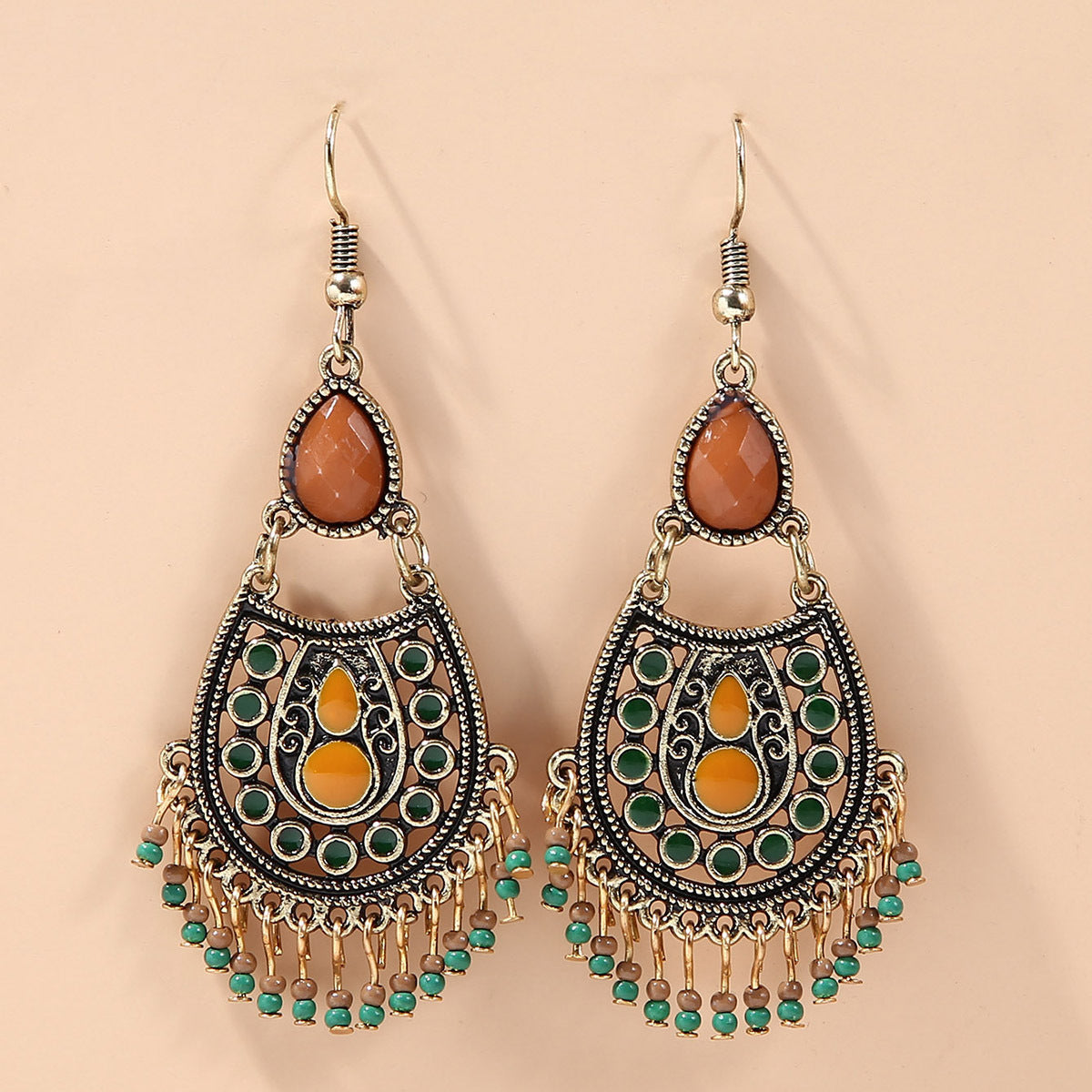 Bohemian Birthstone Beaded Tassel Drop Dangle Earrings Silver Plated Vintage Decor Party Holiday Gift For Women 1Pair