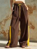 Color-Block Wide-Leg Pants Elastic Drawstring Waist