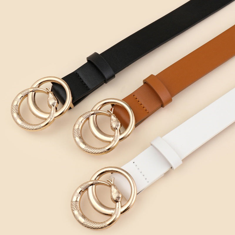 Snake Double Circle Buckle Belt, Elegant Fashion and High-end Dress, Jeans Decorative Belt.