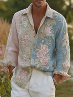 Men's Floral Embroidered Casual Long-sleeved Shirt