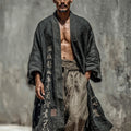 Men's Japanese Calligraphy Art Long Linen Kimono
