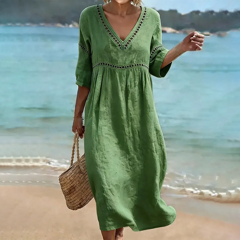 Women's Casual Solid Color Cotton Linen Dress