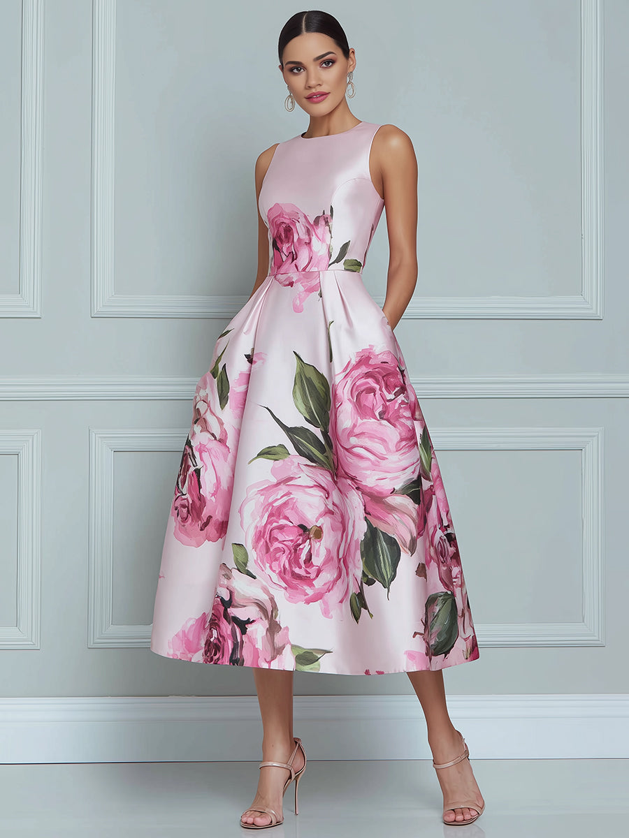 Blossoming Romance Lustrous Floral A-Line Midi Dress