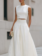 Sleeveless Cropped Top And Pleated Midi Skirt Set