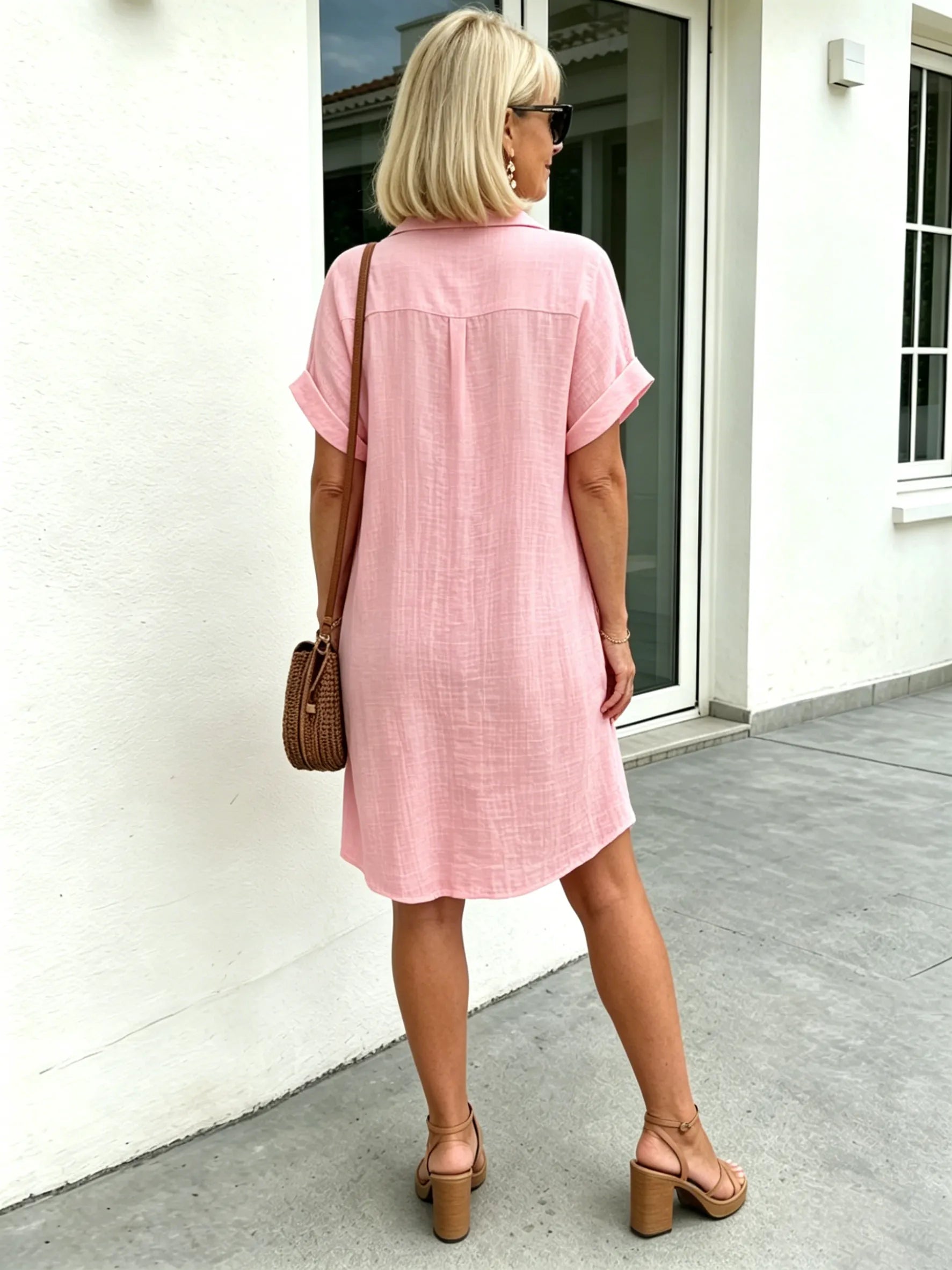 Solid Color Shirt Dress Simple, Made of Breathable, Featuring a Lapel Collar and Orderly Button Arrangement That Adds a Vintage Charm