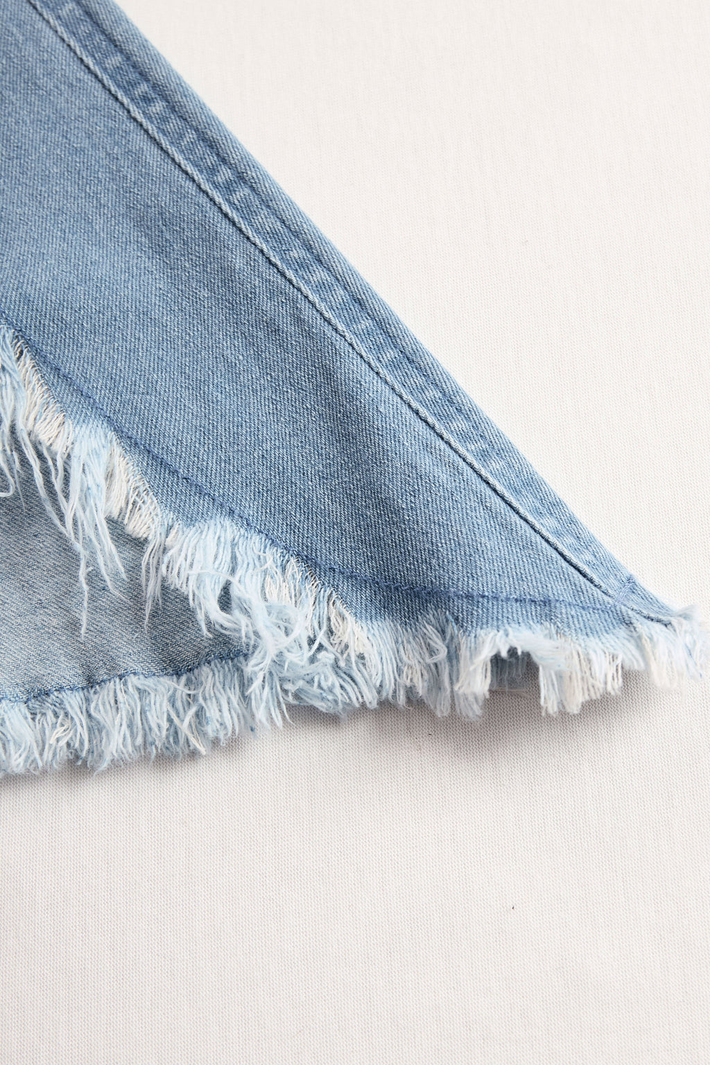 Casual Retro Light Blue Denim Flared Long-Sleeved Wide-Leg Raw Edge Jumpsuit