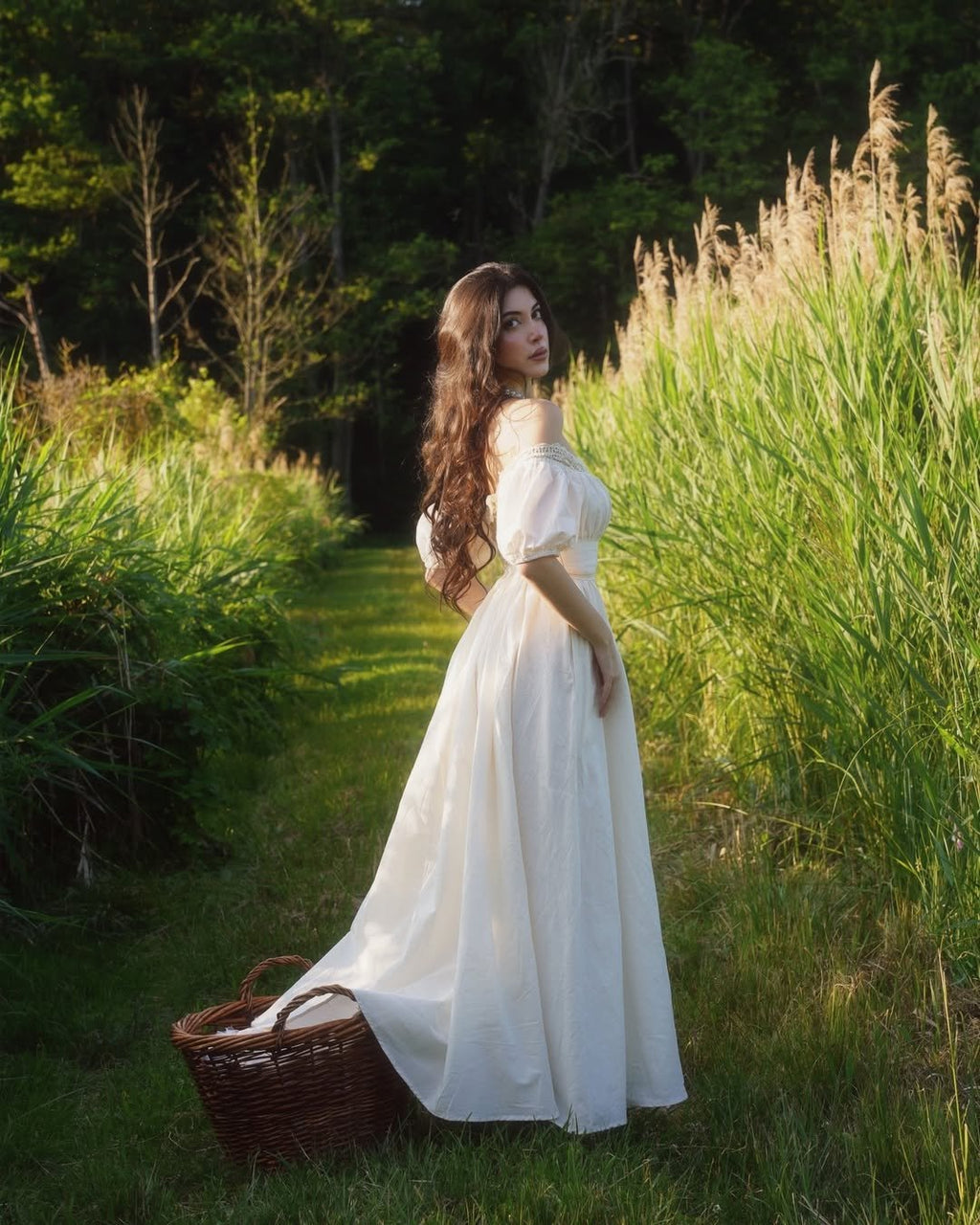Linen Maxi Dress, Short Sleeve, Off The Shoulder, Plain, Vintage, Daily, White