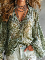Women's Retro Leopard Art Casual Stylish Long Sleeve Shirt