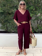 Cotton and Linen Two-piece Button Style Casual and Soft