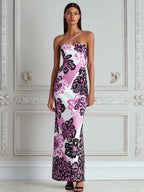 Cross-Strap Strapless Floral Bodycon Maxi Dress