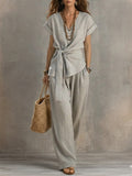 Casual Linen And Cotton Two-piece Set