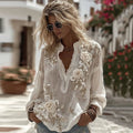 Women's Vintage Floral Embroidery Art Comfy Linen Shirts