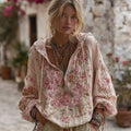 Women's Vintage Floral Embroidery Pattern Warm V-neck Hoodie