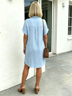 Solid Color Shirt Dress Simple, Made of Breathable, Featuring a Lapel Collar and Orderly Button Arrangement That Adds a Vintage Charm