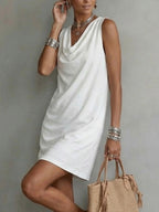 Draped-neck Sleeveless Cotton Dress