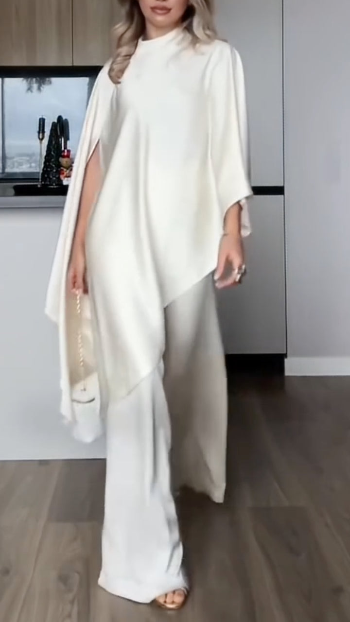 Women's Round Neck Satin Zipper Irregular Elegant Suit