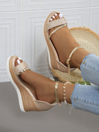 Wedge Heel Sandals Platform-soled Fish Mouth One-word Buckle with Rhinestone Bag and Muffin Women's Sandals