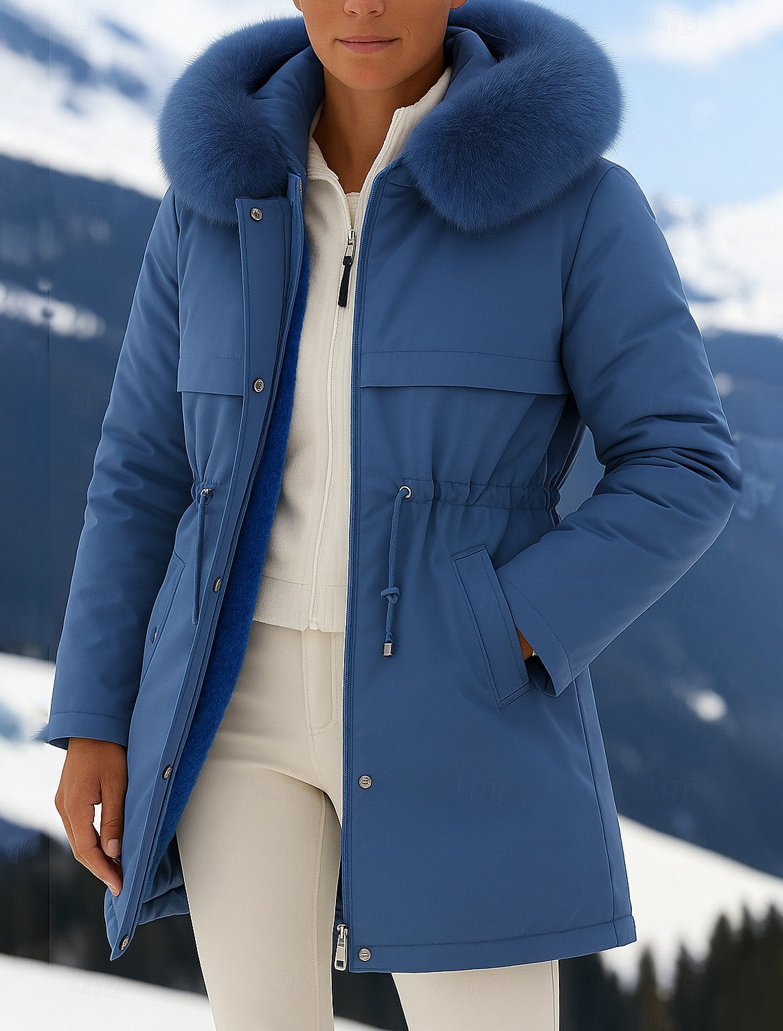 Outfits Cotton-padded Jacket Medium and Long, Large Fur Collar, Down Cotton-padded Jacket, Down Cotton-padded Jacket.