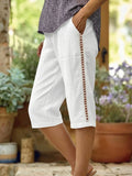 Women's Cotton-linen Side Cutout Mid-length Pants