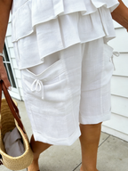 2Pcs Cotton and Linen Short-sleeved Shorts Casual Suit Women