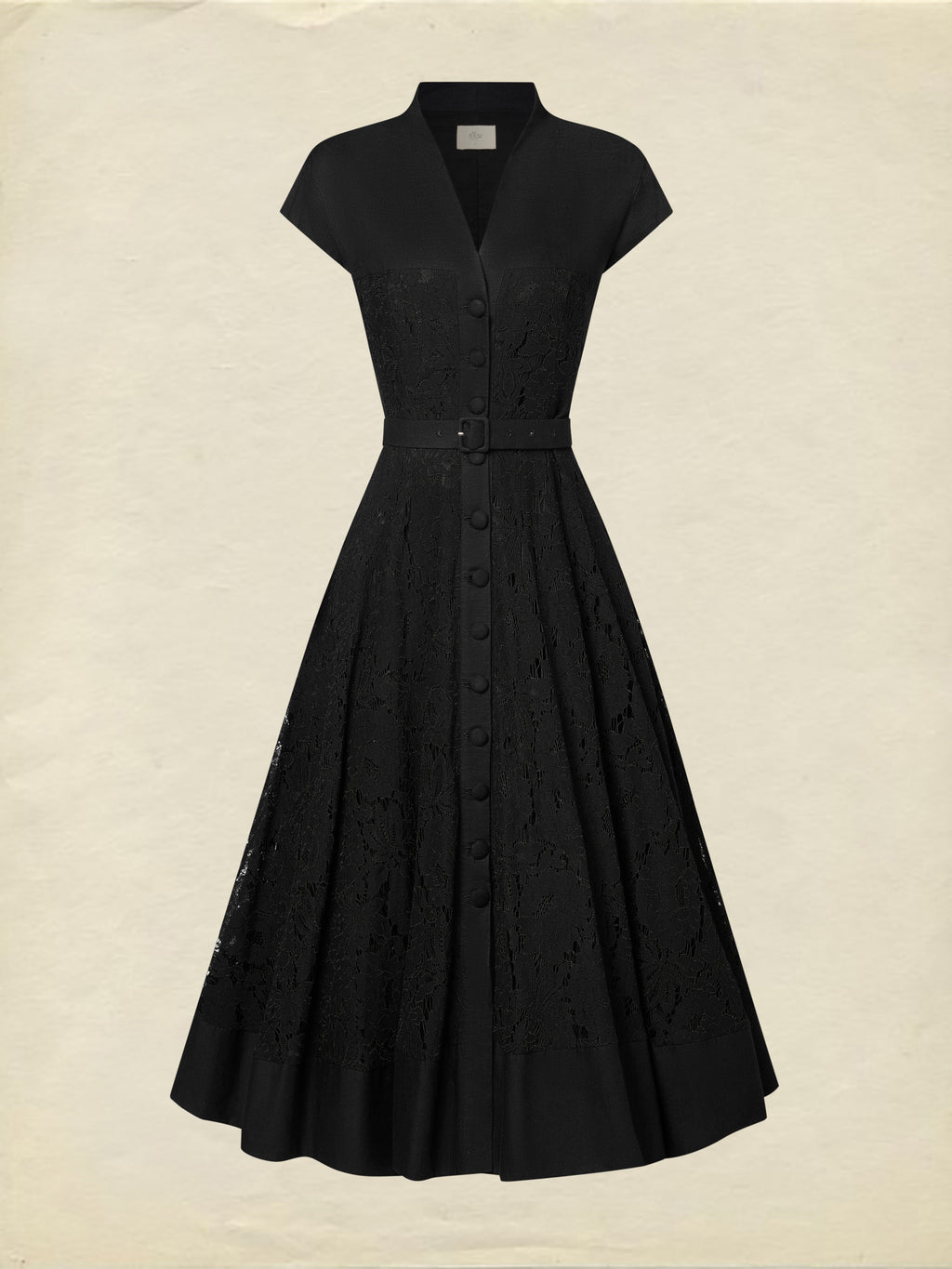 Midi Linen Dress, Sleeveless, V Neck, Lace, Button Design, French Vintage, Black