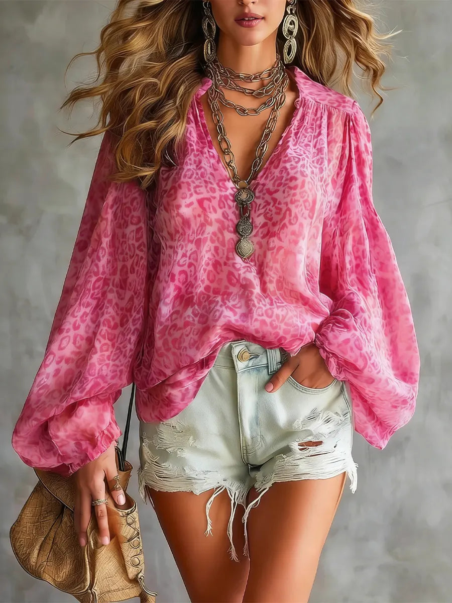 Women's Retro Leopard Art Casual Stylish Long Sleeve Shirt