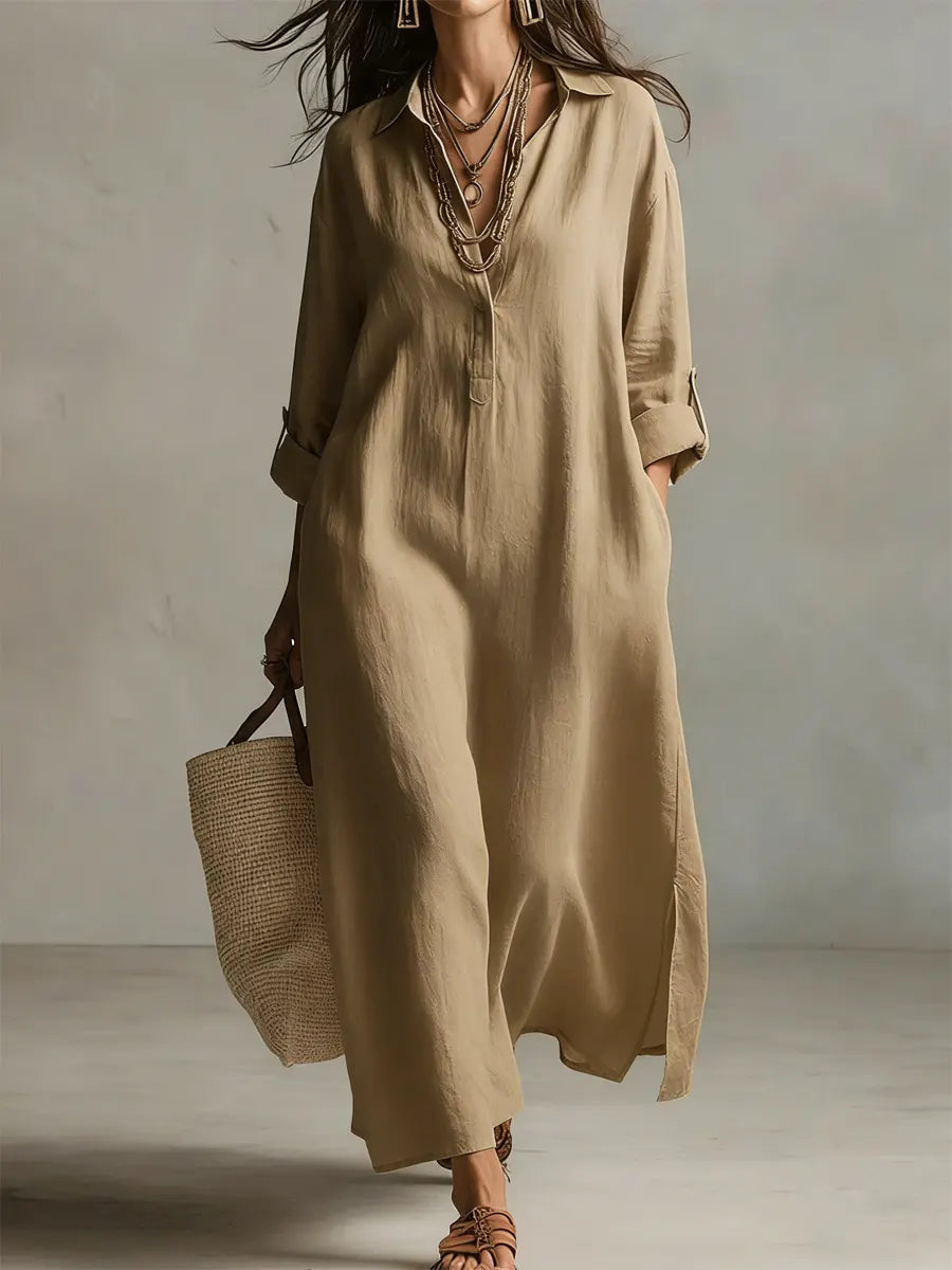 Women's Solid Color Art Casual Fashion Cotton Linen Maxi Dress