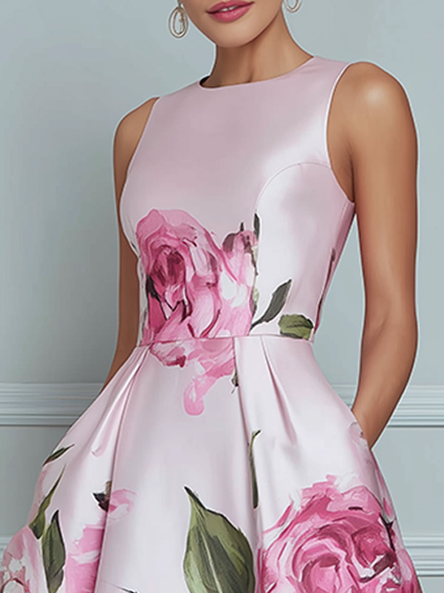 Blossoming Romance Lustrous Floral A-Line Midi Dress