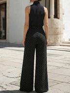 Polka Dot Tie-Neck Blouse & Wide-Leg Pants Set