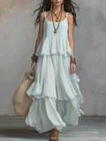Bohemian Tiered Ruffle Flowing Maxi Dress