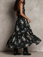 Boho Floral Print High-Low Ruffled Midi Dress