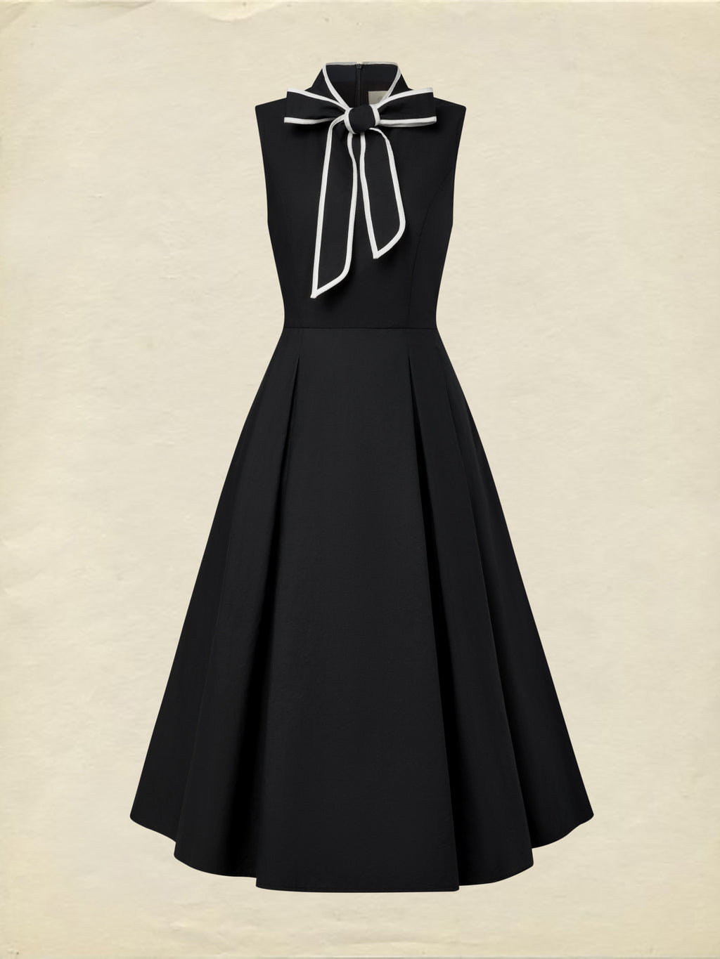 Midi Cotton Dress, Sleeveless, Plain, French Vintage, Black