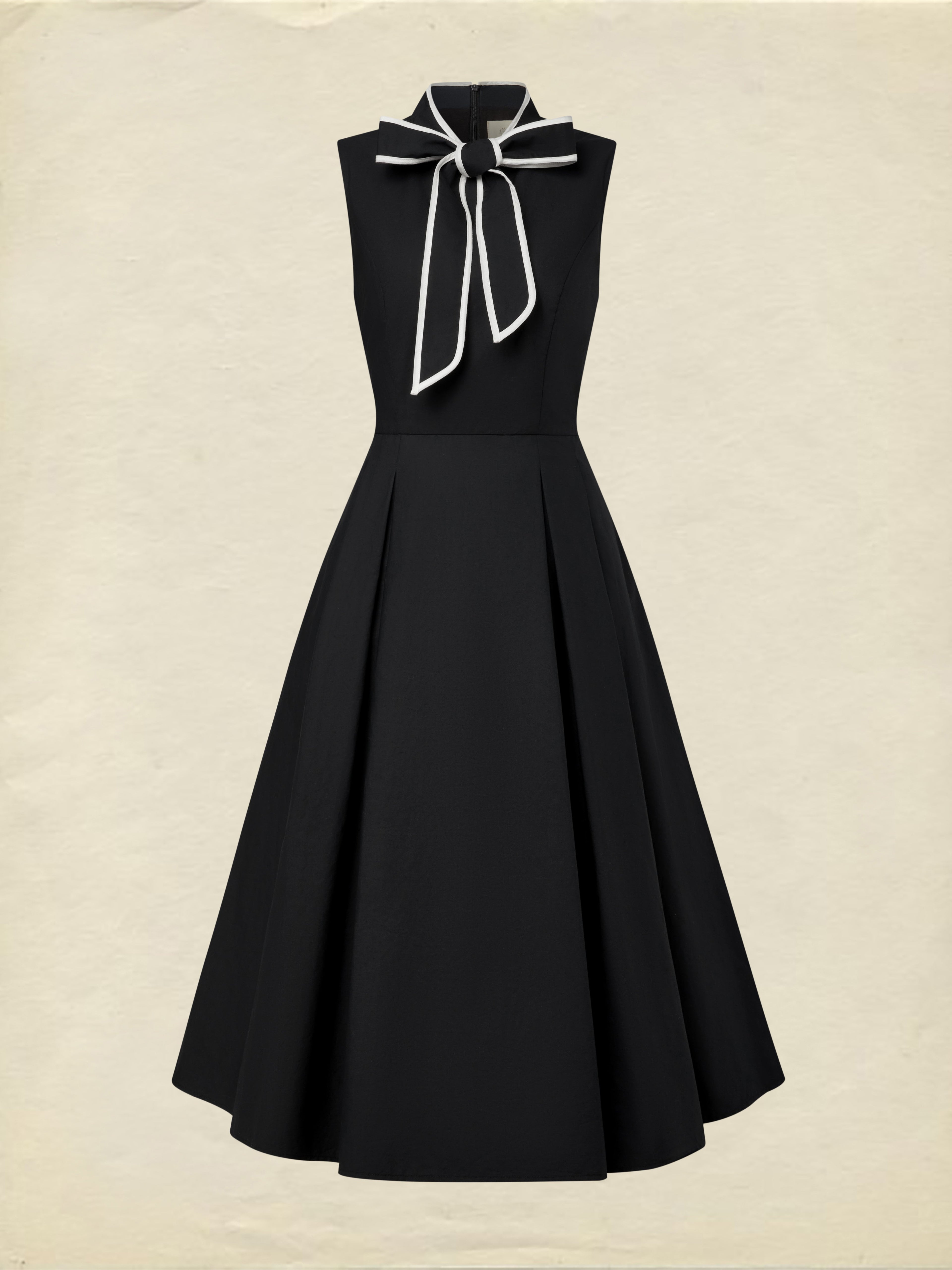 Midi Cotton Dress, Sleeveless, Plain, French Vintage, Black