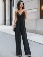 Lace-Trim V-Neck Cami Wide-Leg Jumpsuit