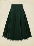 Midi Cotton Skirt (Shirt and Vest Not Included), Plain, Pocket Design, Vintage, Green
