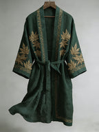 Japanese Maple Leaf Print Linen Blend Kimono
