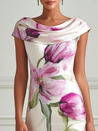 Elegant Floral Cowl-Neck Mermaid Dress