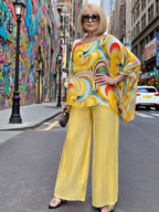 2Pcs Color Chiffon Set Casual Crew Neck Printed Two-piece Set Women