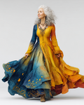 Women's Spring Retro Star and Moon Embroidery Rainbow Tie-Dyed Cotton Linen Dress 7036