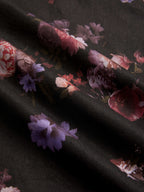 Maxi Cotton Skirt, Floral, Belt Design, Vintage, Black