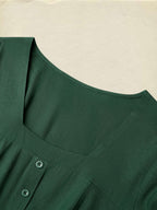 Linen Maxi Dress, Square Neck, Long Sleeves, Victorian Style, Linen Blend, Green