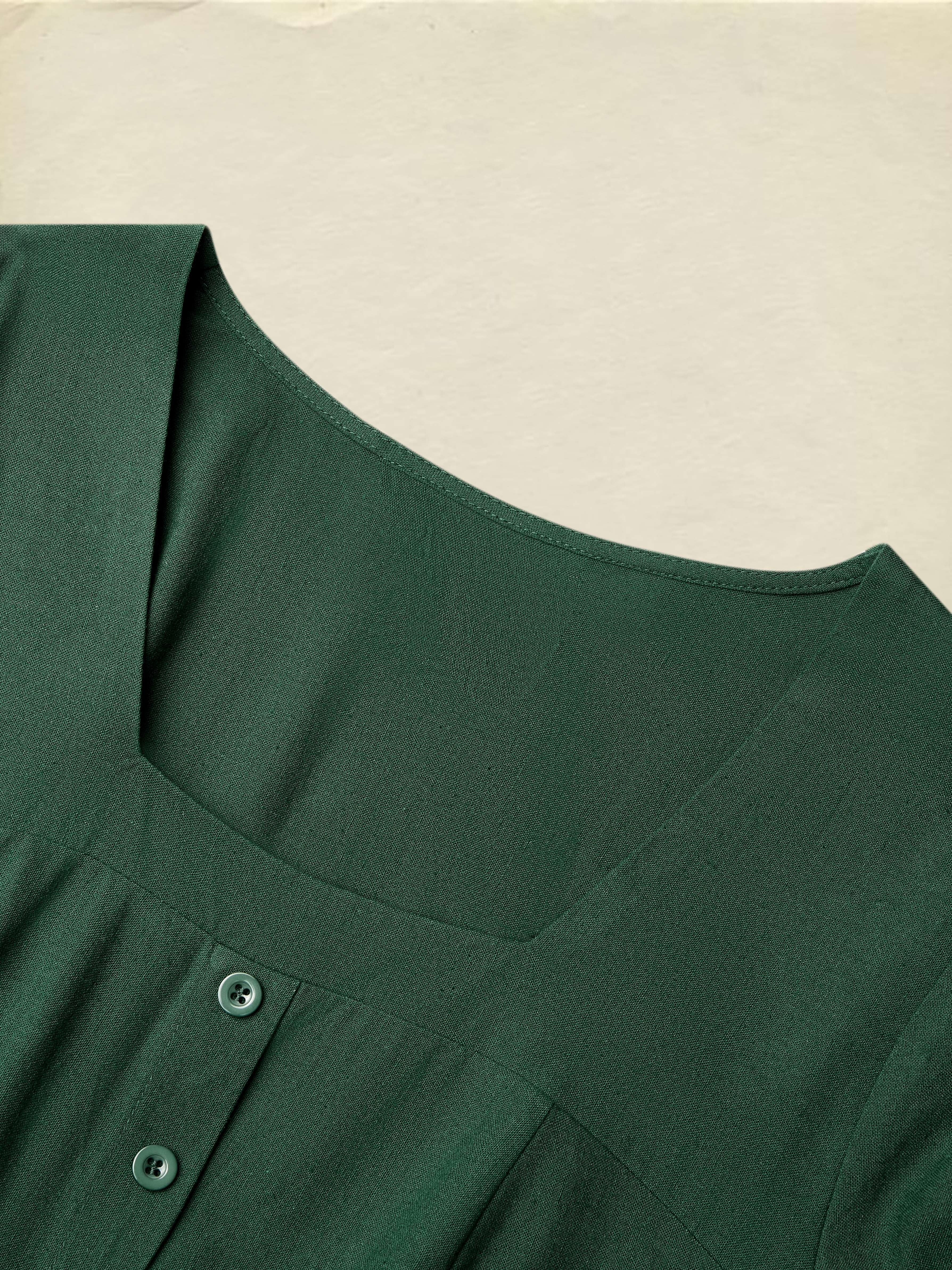 Linen Maxi Dress, Square Neck, Long Sleeves, Victorian Style, Linen Blend, Green