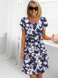 Multi-plant Floral Print Cascade Dress