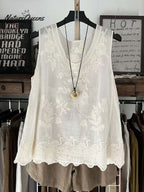 Women's Vintage Lace Sleeveless Cotton And Linen Vest Top