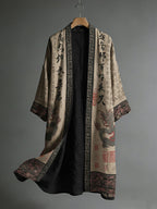 Men's Japanese Dragon Pattern Calligraphy And Painting Art Linen Long Kimono