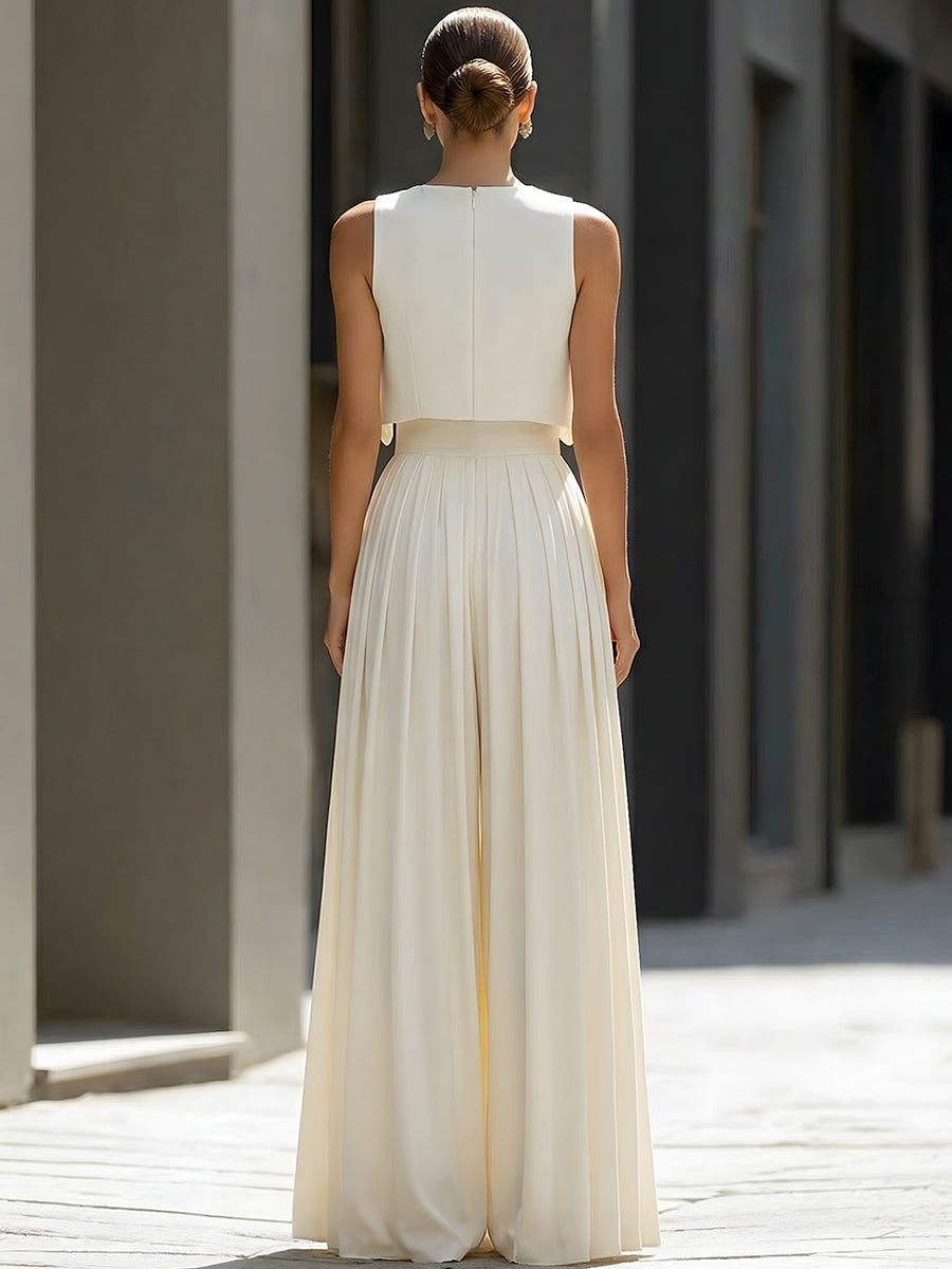 Cropped Overlay Top & Flowing Wide-Leg Pants Set