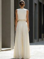 Cropped Overlay Top & Flowing Wide-Leg Pants Set