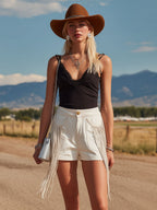 Off-white Long Tassel Pockets Denim Shorts
