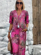 Vacation DRESS Women's Short Sleeve Summer Leopard Lace Dress V Neck Daily Going Out Casual Knee Length A-Line Khaki